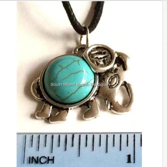 Silver Turquoise Tribal Elephant Boho Necklace - Picture 7 of 8